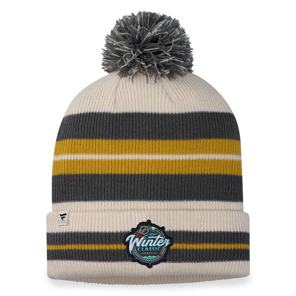 Vegas Golden Knights Fanatics 2024 NHL Winter Classic Cuffed Knit Hat with Pom - Charcoal/Cream - NHL