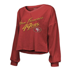 Christian McCaffrey San Francisco 49ers Majestic Threads Women's Name & Number Off-Shoulder Script Cropped Long Sleeve V-Neck T-Shirt Scarlet | NFL