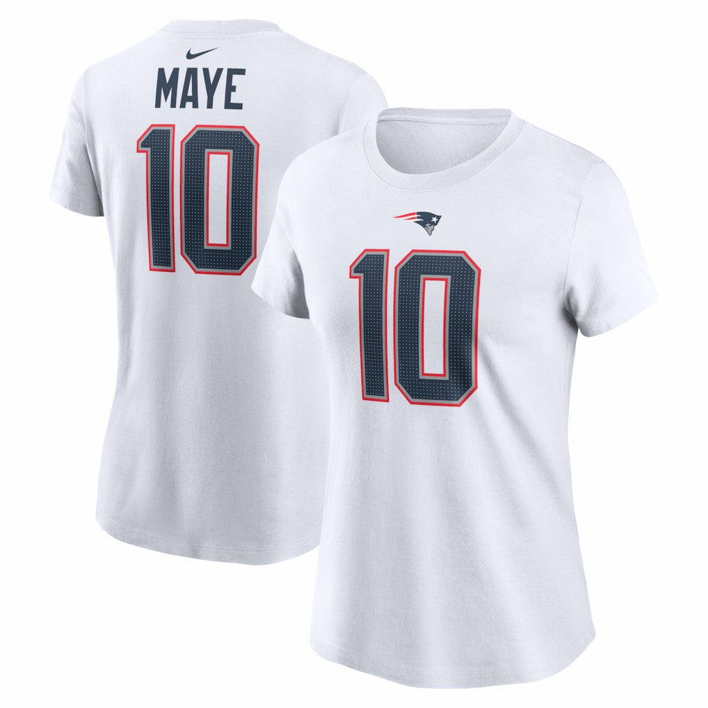 Drake Maye New England Patriots Women's Player Name & Number T-Shirt White | Nike for Sale