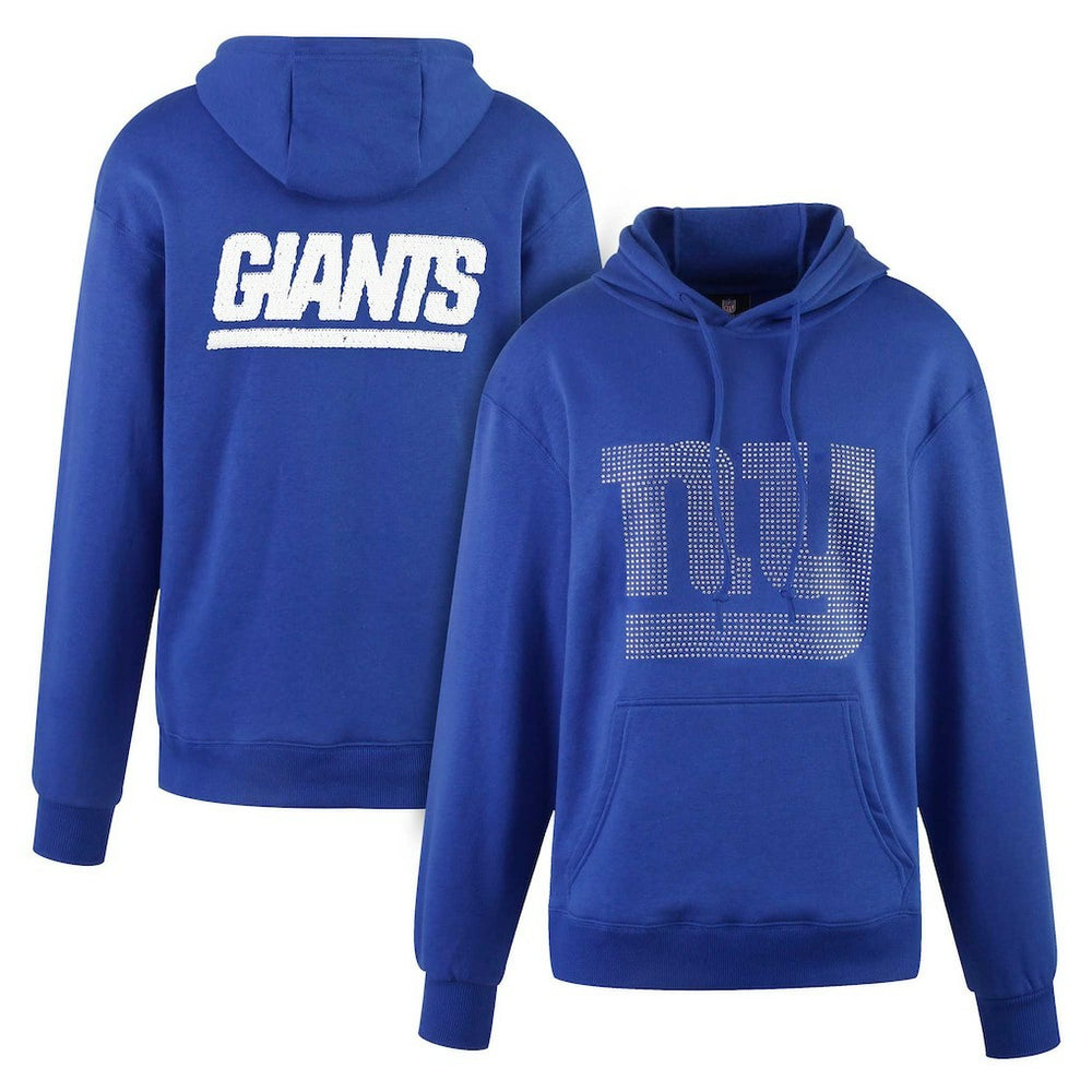 New York Giants Cuce Women's Rhinestone Logo Wordmark Pullover Hoodie Royal | NFL