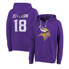 Justin Jefferson Minnesota Vikings Majestic Threads Name & Number Tri-Blend Pullover Hoodie Purple | NFL