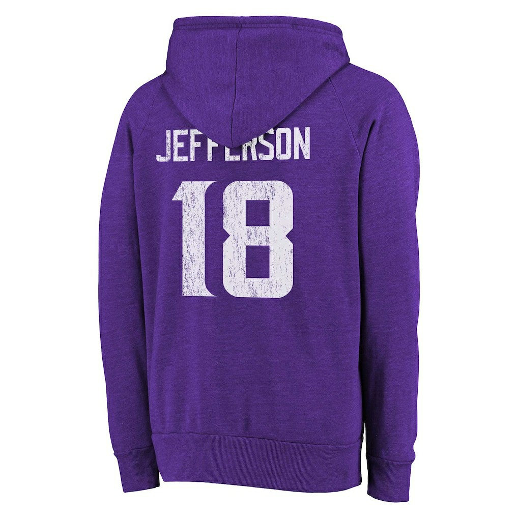 Justin Jefferson Minnesota Vikings Majestic Threads Name & Number Tri-Blend Pullover Hoodie Purple | NFL
