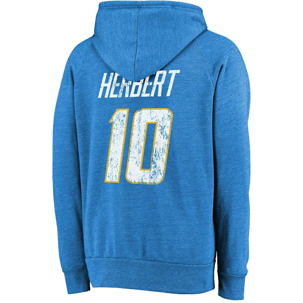 Justin Herbert Los Angeles Chargers Majestic Threads Name & Number Tri-Blend Pullover Hoodie Powder Blue | NFL
