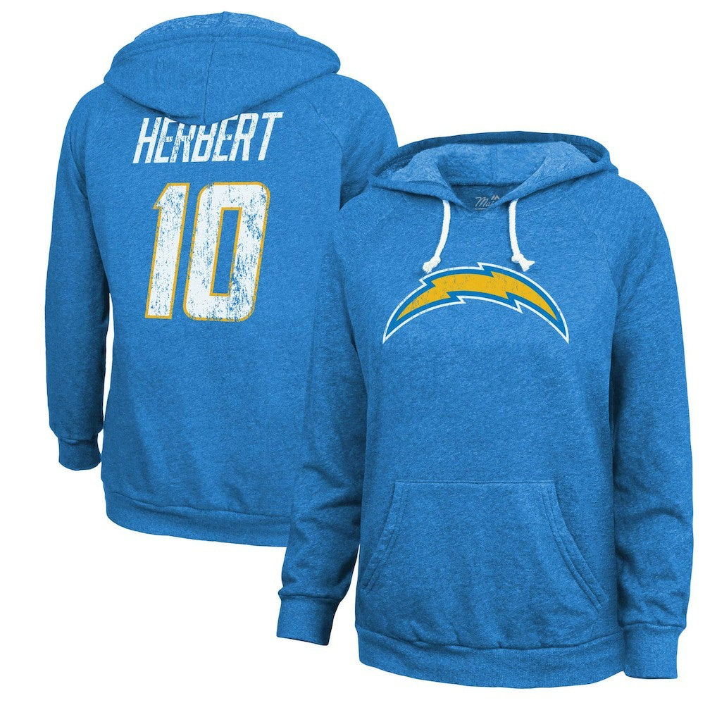 Justin Herbert Los Angeles Chargers Majestic Threads Women's Name & Number Tri-Blend Pullover Hoodie Powder Blue | NFL
