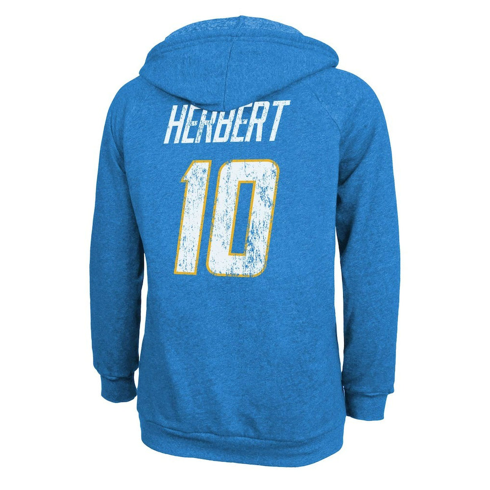 Justin Herbert Los Angeles Chargers Majestic Threads Women's Name & Number Tri-Blend Pullover Hoodie Powder Blue | NFL