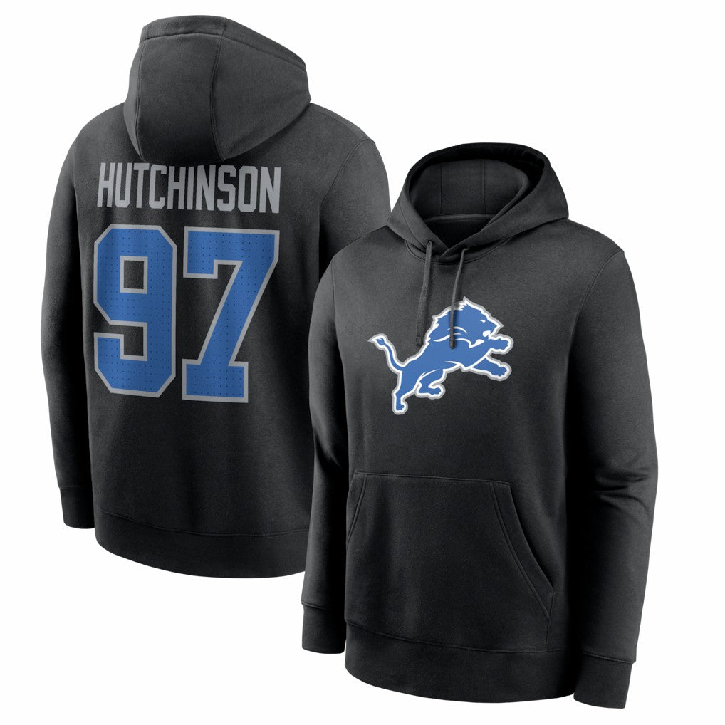 Aidan Hutchinson Detroit Lions Name & Number Fleece Hoodie Black | Nike for Sale