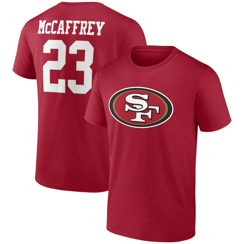 Christian McCaffrey San Francisco 49ers Player Icon Name & Number T-Shirt Scarlet | Fanatics