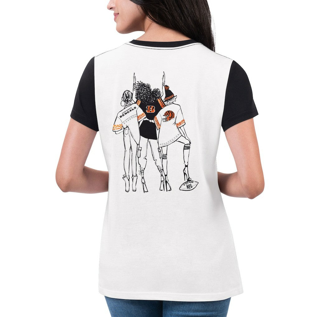 Cincinnati Bengals G-III 4Her by Carl Banks Women's Fashion Illustration T-Shirt White/Black | NFL