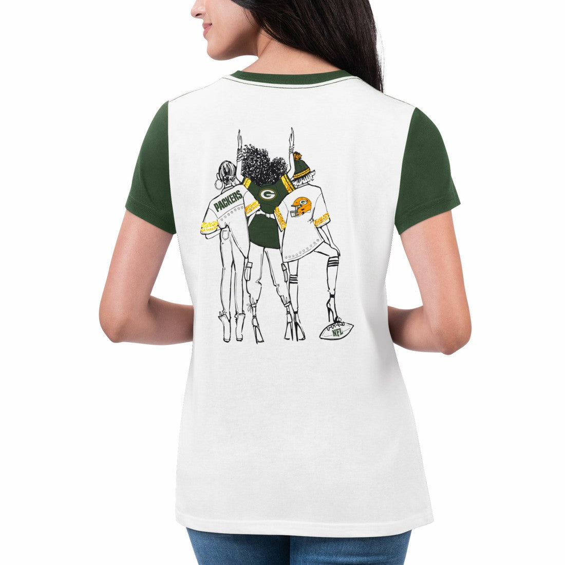 Green Bay Packers G-III 4Her by Carl Banks Women's Fashion Illustration T-Shirt White/Green | NFL