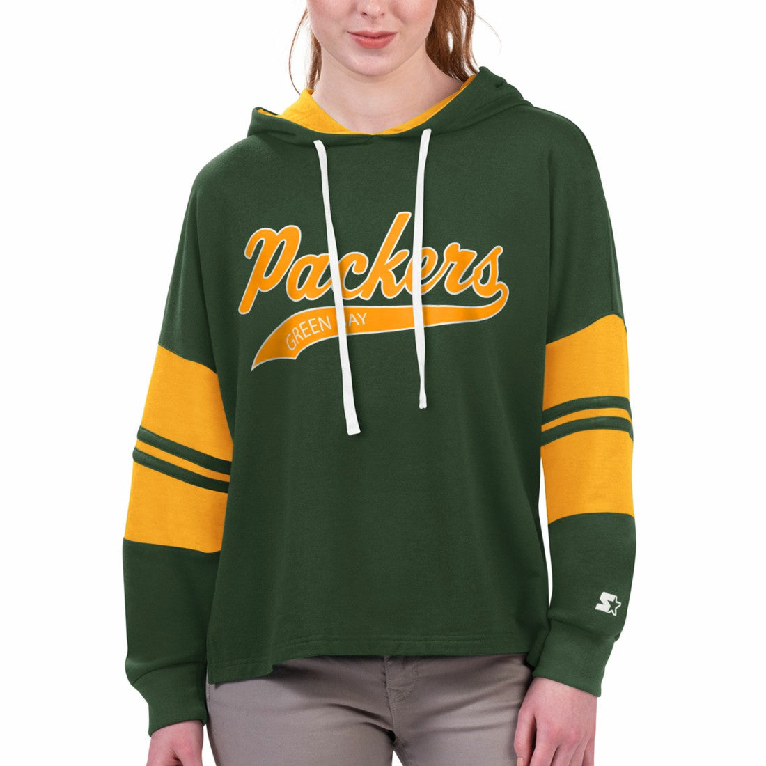 Green Bay Packers Starter Women's Bump And Run Long Sleeve Hoodie T-Shirt Green | NFL