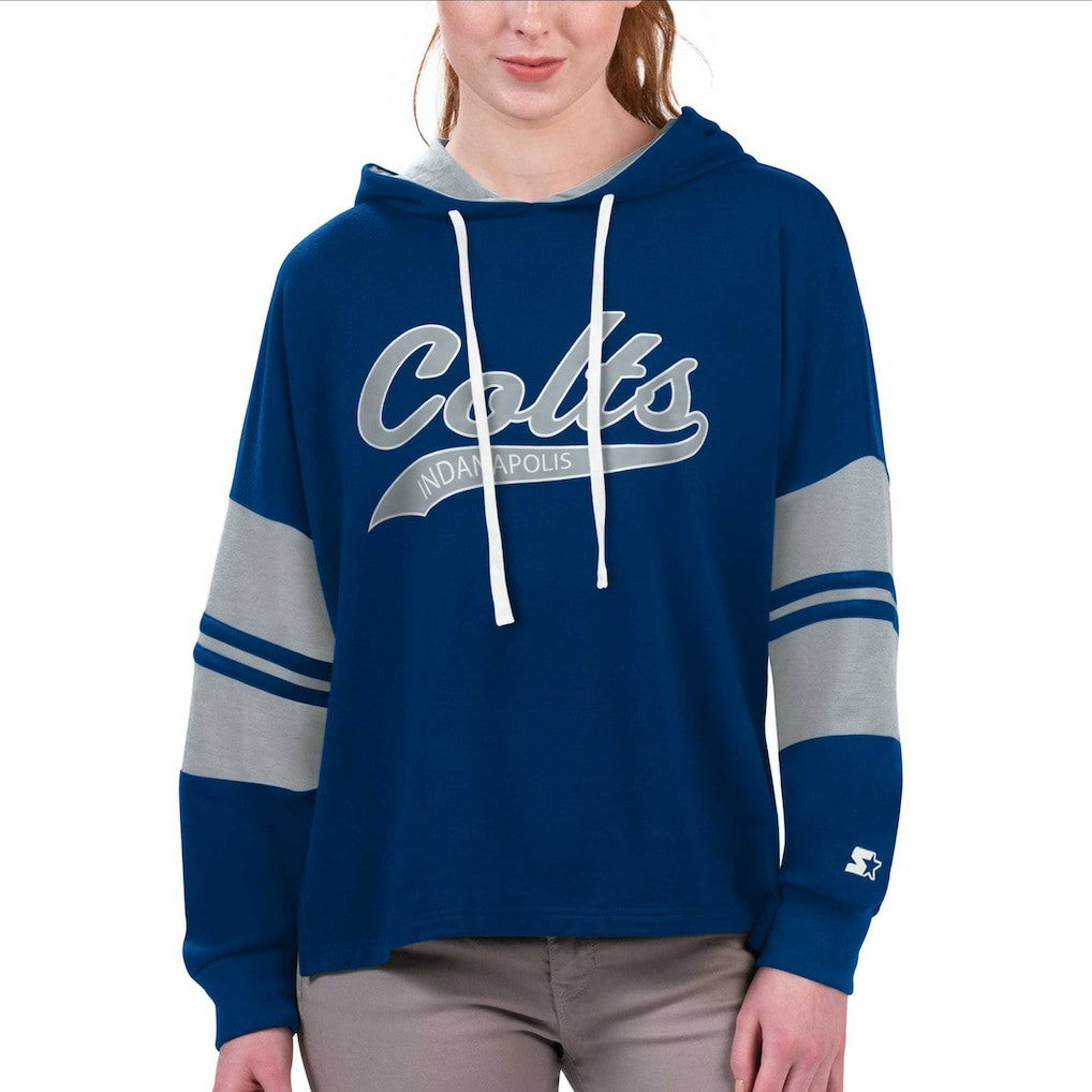 Indianapolis Colts Starter Women's Bump And Run Long Sleeve Hoodie T-Shirt Royal | NFL