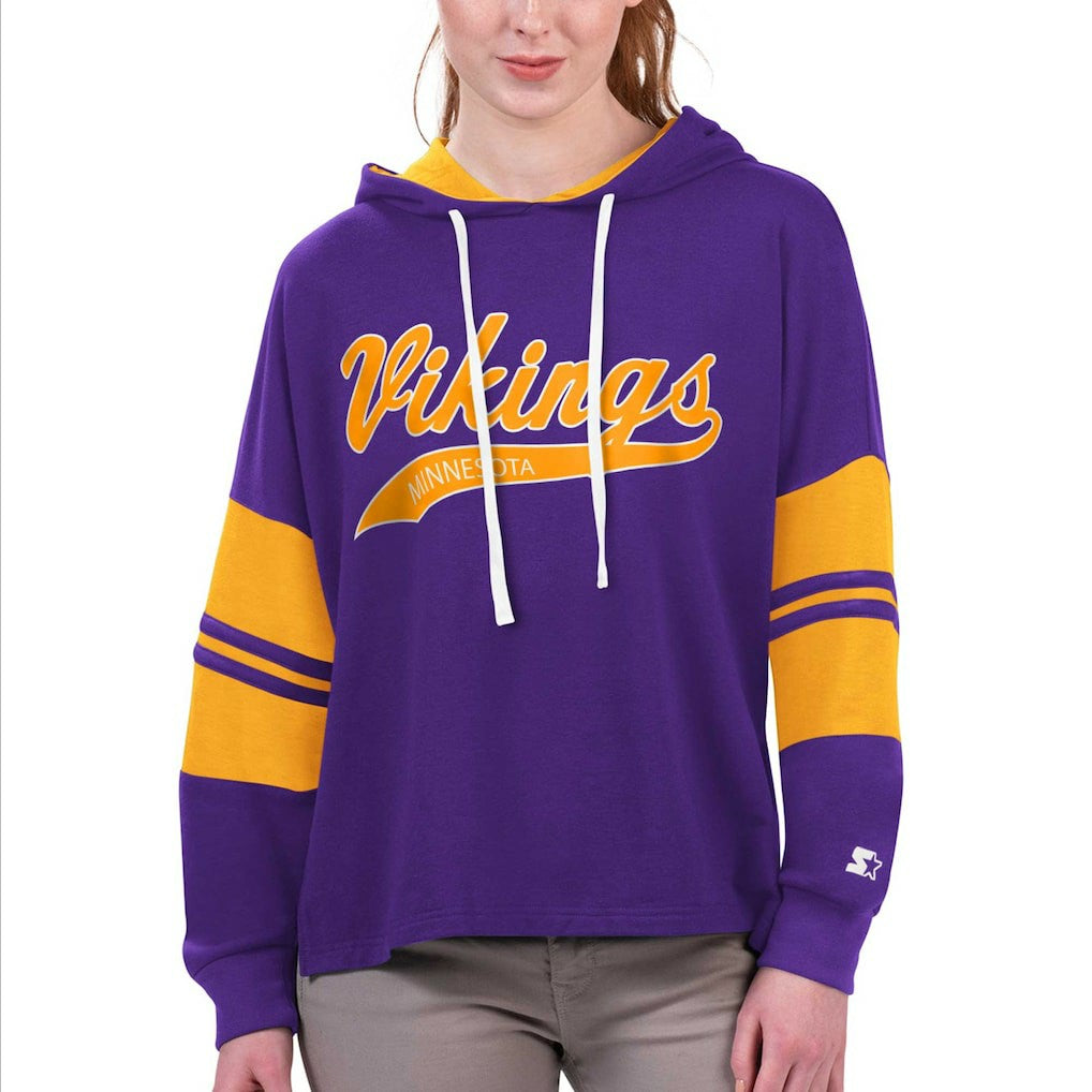 Minnesota Vikings Starter Women's Bump And Run Long Sleeve Hoodie T-Shirt Purple | NFL