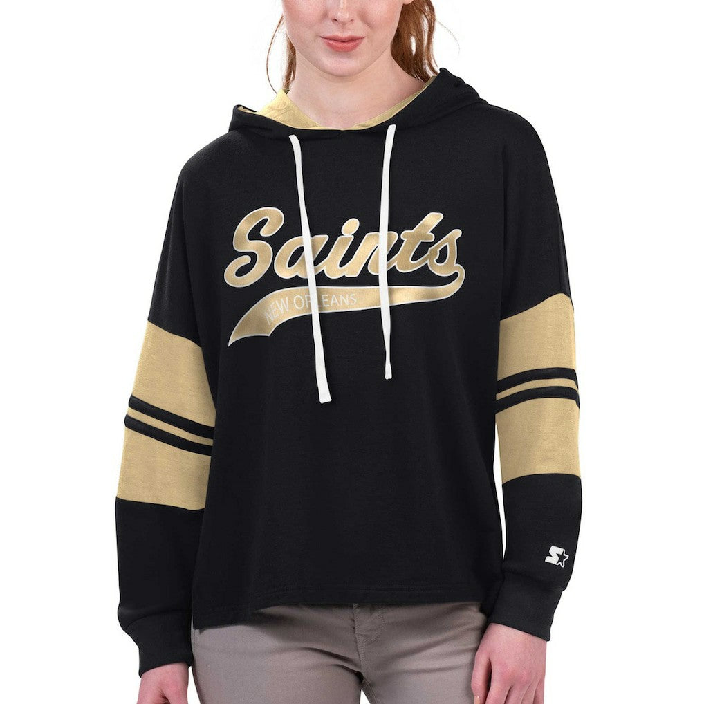 New Orleans Saints Starter Women's Bump And Run Long Sleeve Hoodie T-Shirt Black | NFL