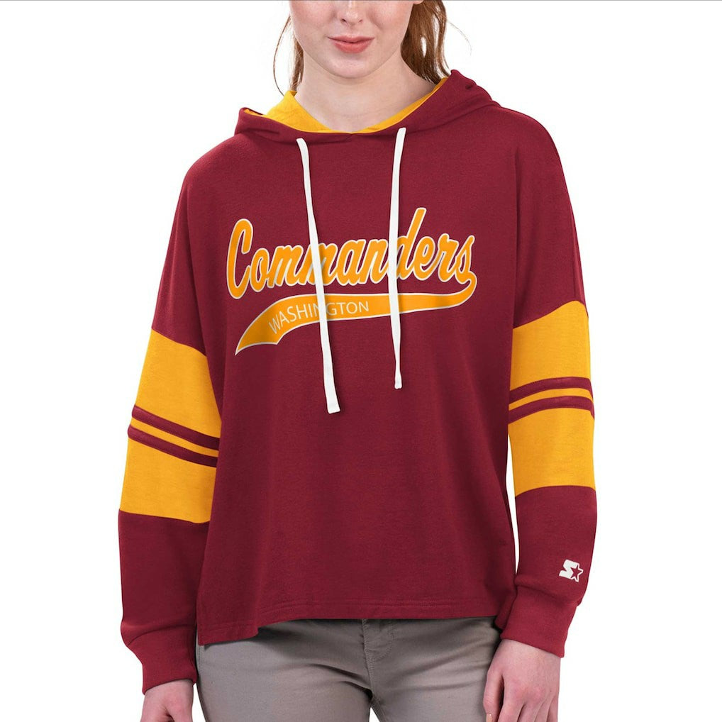 Washington Commanders Starter Women's Bump And Run Long Sleeve Hoodie T-Shirt Burgundy | NFL