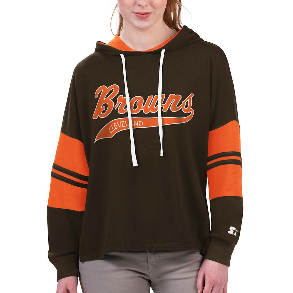 Cleveland Browns Starter Women's Bump And Run Long Sleeve Hoodie T-Shirt Brown | NFL