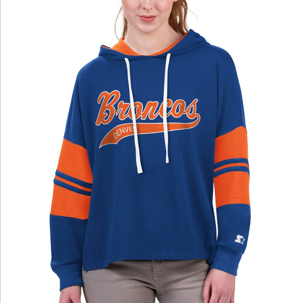 Denver Broncos Starter Women's Bump And Run Long Sleeve Hoodie T-Shirt Royal | NFL
