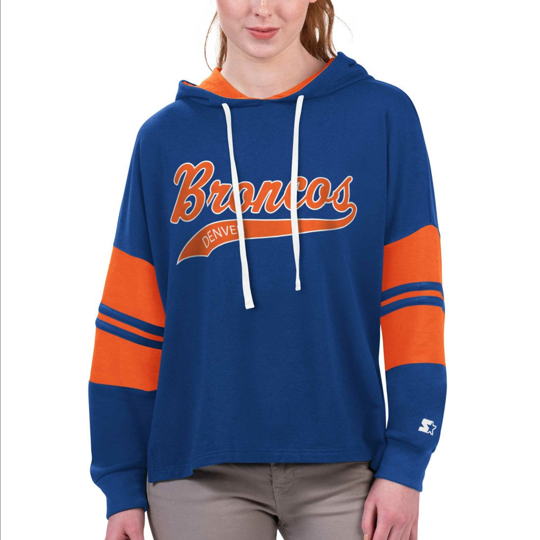 Denver Broncos Starter Women's Bump And Run Long Sleeve Hoodie T-Shirt Royal | NFL