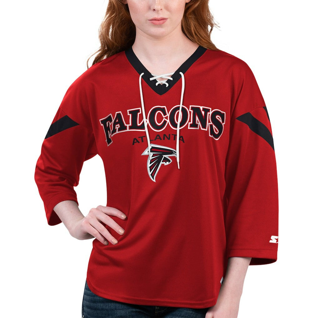 Atlanta Falcons Starter Women's Rally Lace-Up 3/4 Sleeve T-Shirt Red | NFL