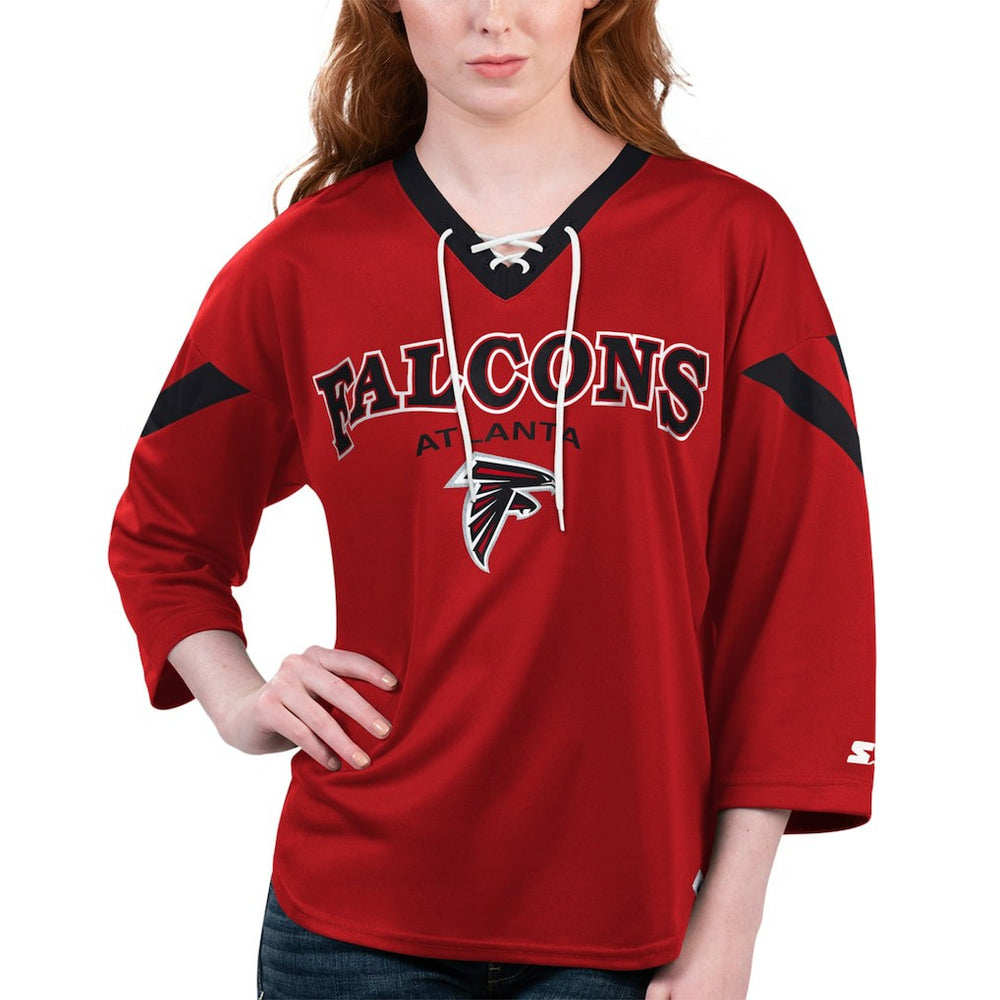 Atlanta Falcons Starter Women's Rally Lace-Up 3/4 Sleeve T-Shirt Red | NFL