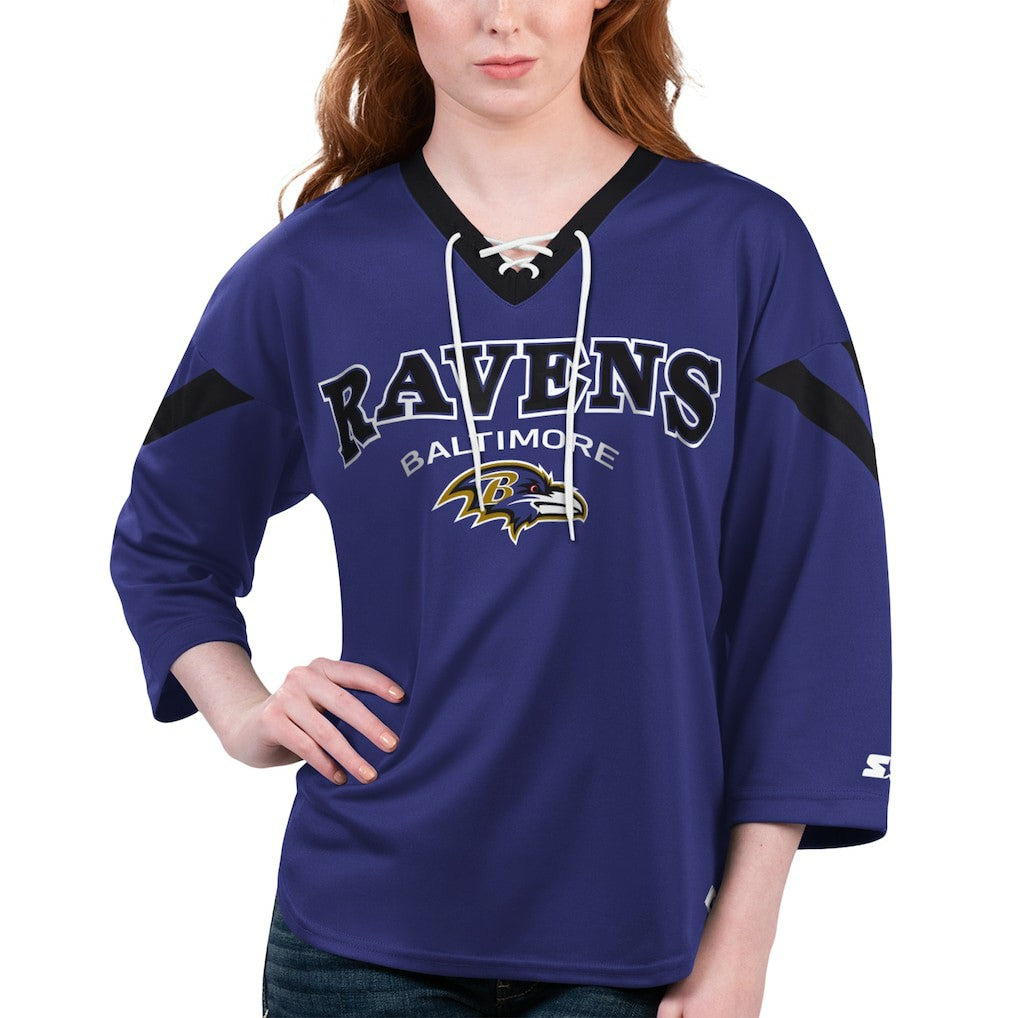 Baltimore Ravens Starter Women's Rally Lace-Up 3/4 Sleeve T-Shirt Purple | NFL