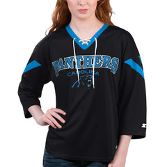 Carolina Panthers Starter Women's Rally Lace-Up 3/4 Sleeve T-Shirt Black | NFL