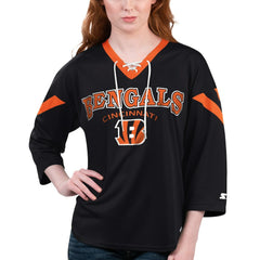 Cincinnati Bengals Starter Women's Rally Lace-Up 3/4 Sleeve T-Shirt Black | NFL