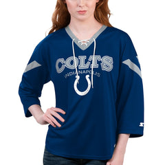Indianapolis Colts Starter Women's Rally Lace-Up 3/4 Sleeve T-Shirt Royal | NFL