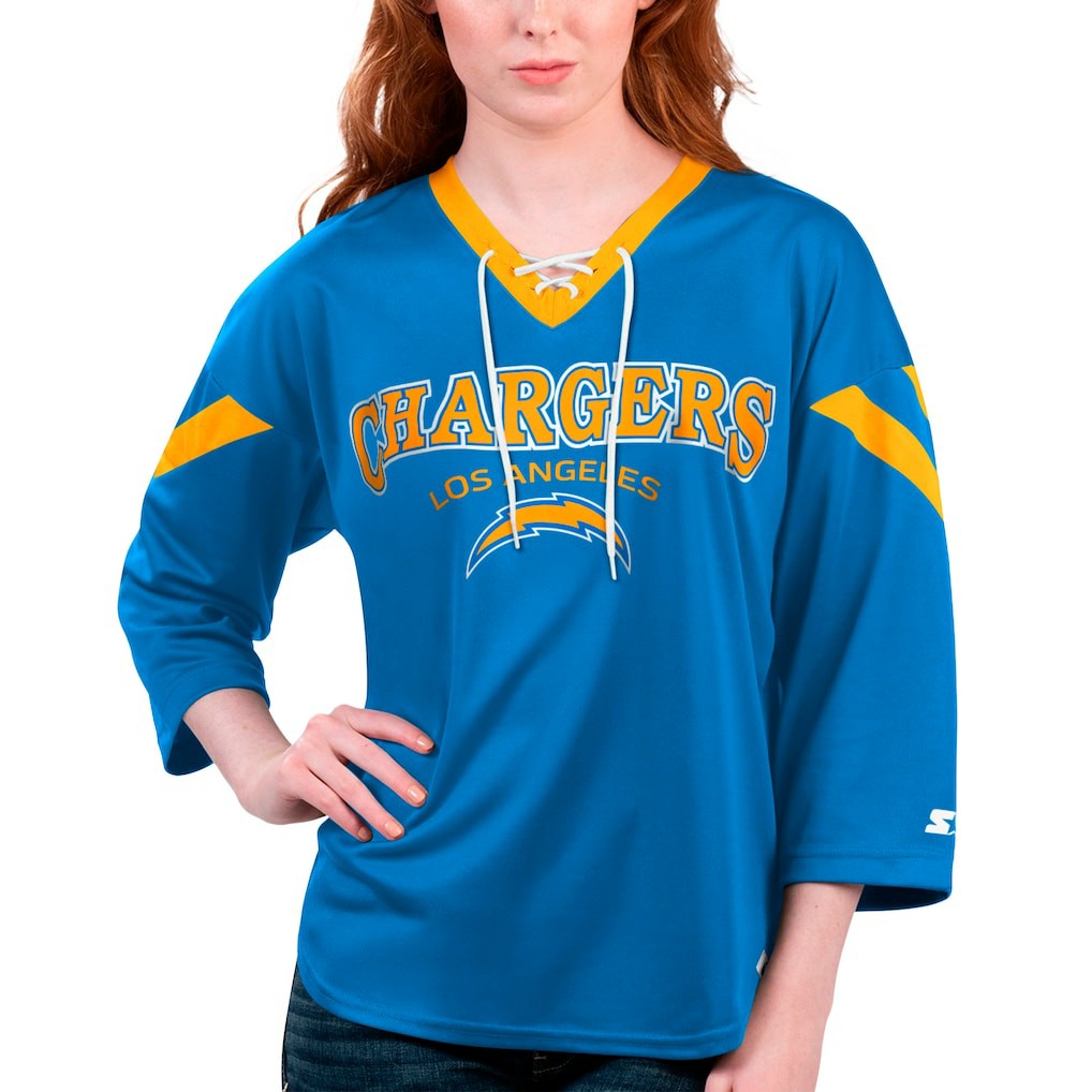 Los Angeles Chargers Starter Women's Rally Lace-Up 3/4 Sleeve T-Shirt Powder Blue | NFL