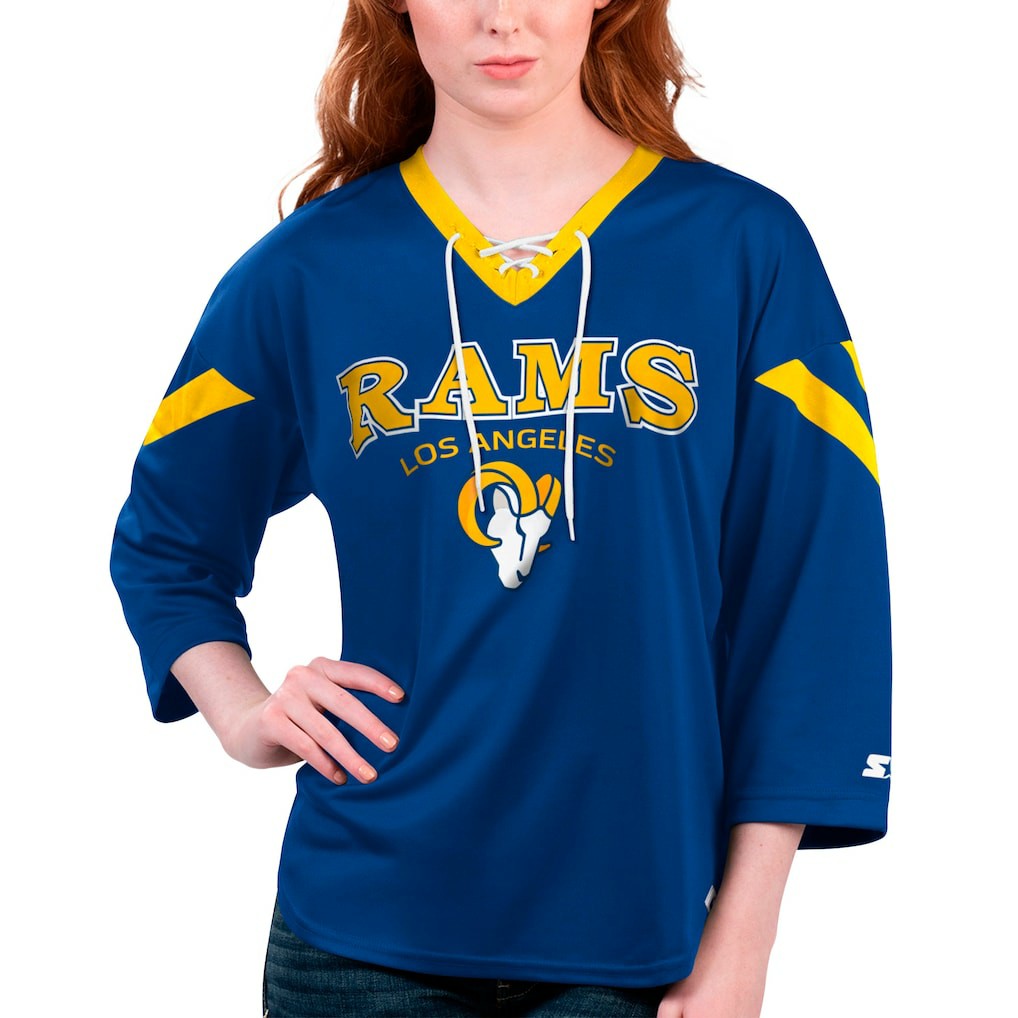Los Angeles Rams Starter Women's Rally Lace-Up 3/4 Sleeve T-Shirt Royal | NFL