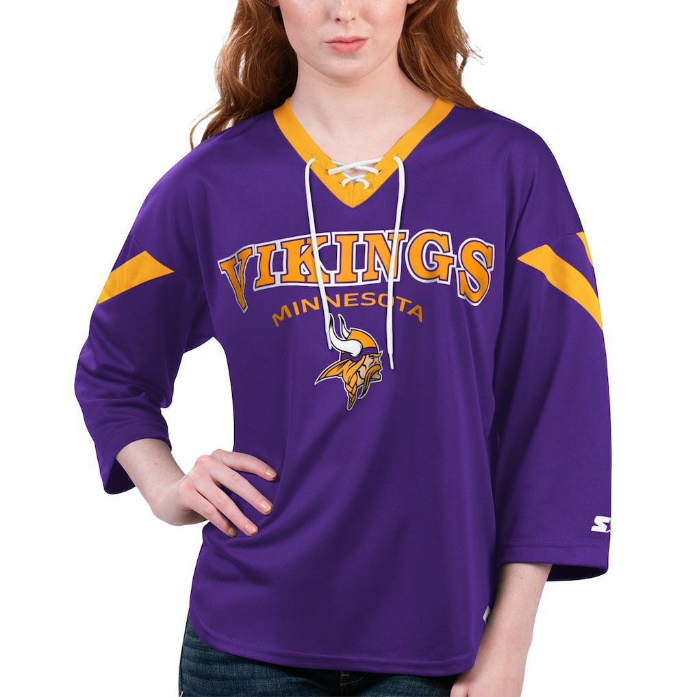 Minnesota Vikings Starter Women's Rally Lace-Up 3/4 Sleeve T-Shirt Purple | NFL