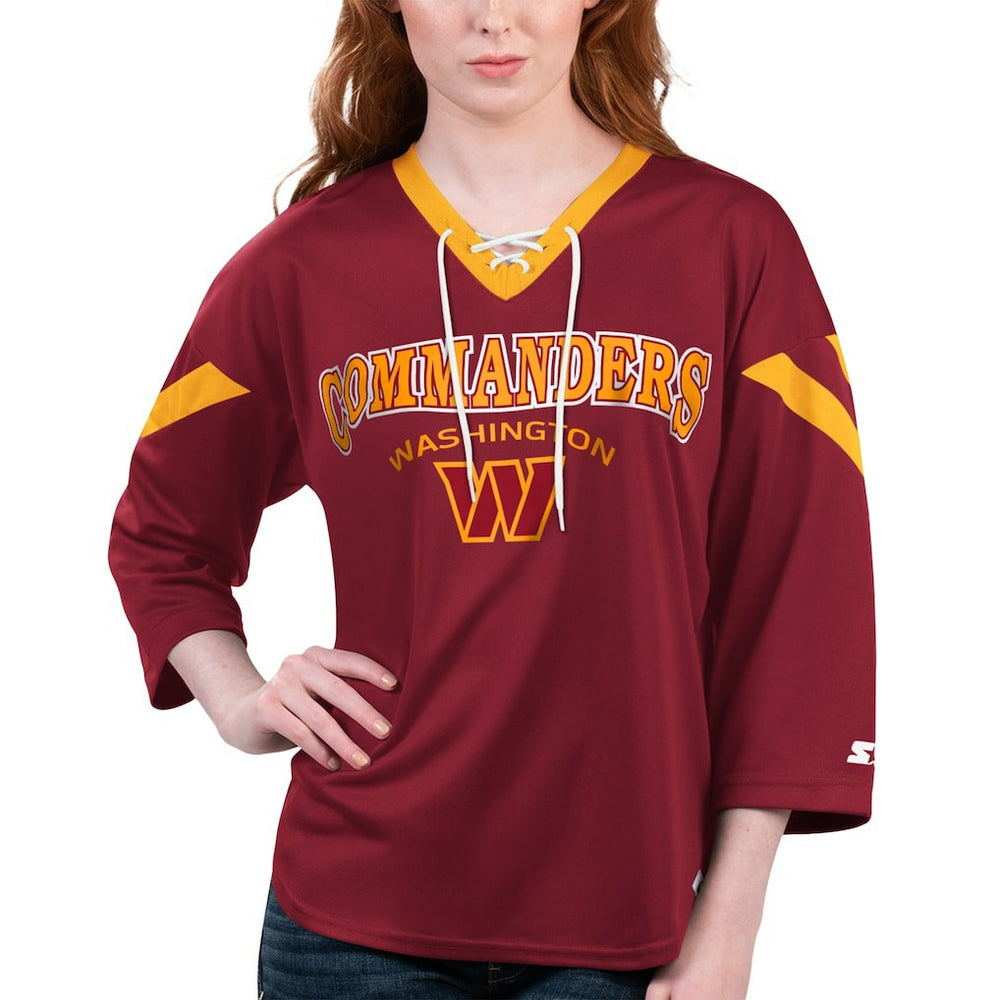 Washington Commanders Starter Women's Rally Lace-Up 3/4 Sleeve T-Shirt Burgundy | NFL