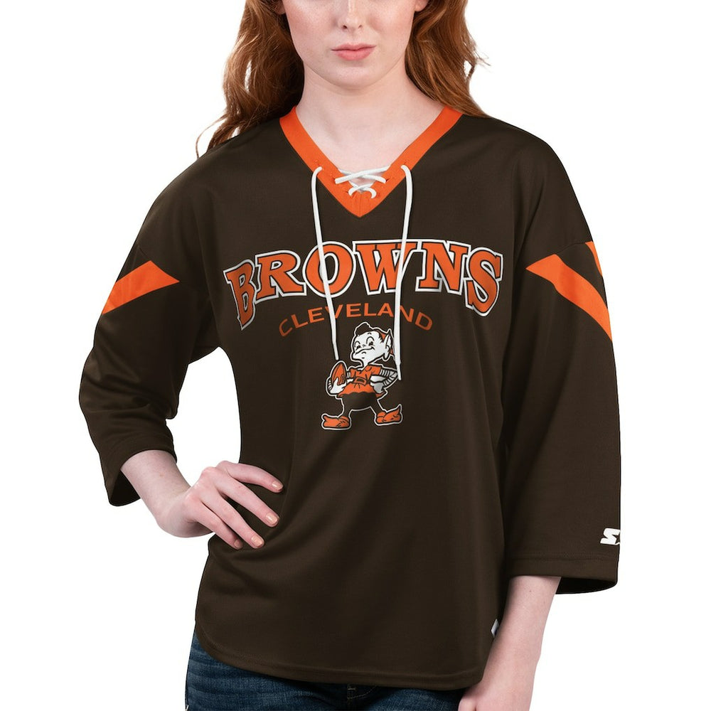 Cleveland Browns Starter Women's Rally Lace-Up 3/4 Sleeve T-Shirt Brown | NFL