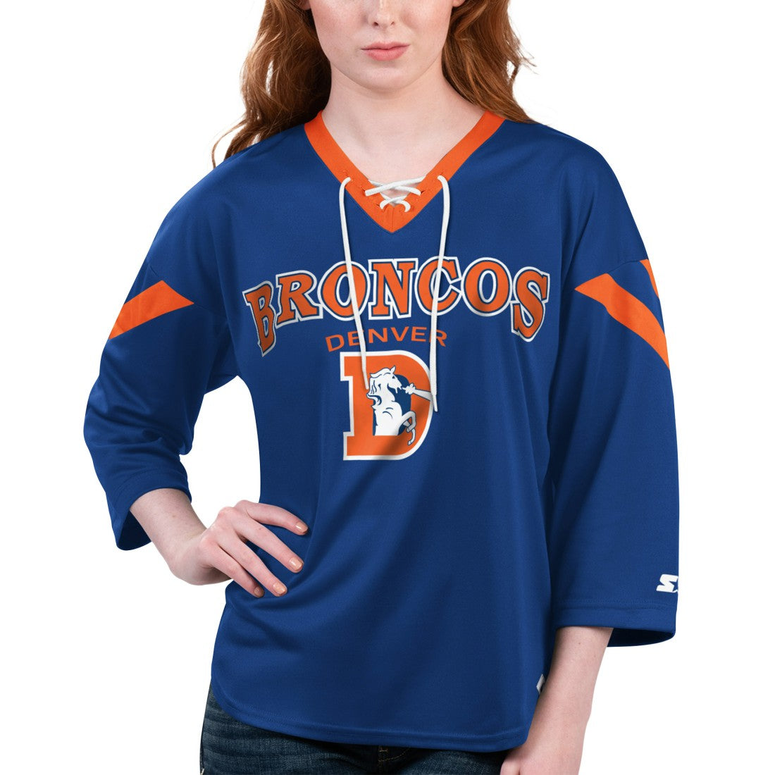Denver Broncos Starter Women's Rally Lace-Up 3/4 Sleeve T-Shirt Orange | NFL