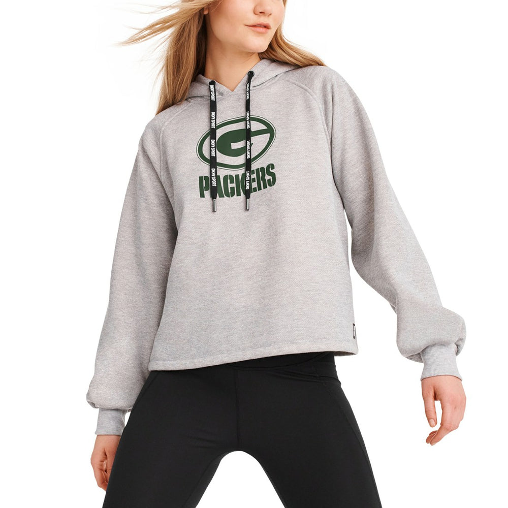 Green Bay Packers DKNY Sport Women's Debbie Dolman Raglan Pullover Hoodie Heather Gray | NFL