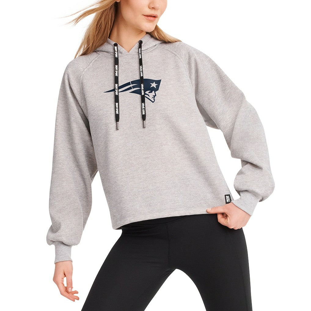 New England Patriots DKNY Sport Women's Debbie Dolman Raglan Pullover Hoodie Heather Gray | NFL