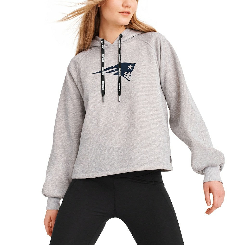 New England Patriots DKNY Sport Women's Debbie Dolman Raglan Pullover Hoodie Heather Gray | NFL