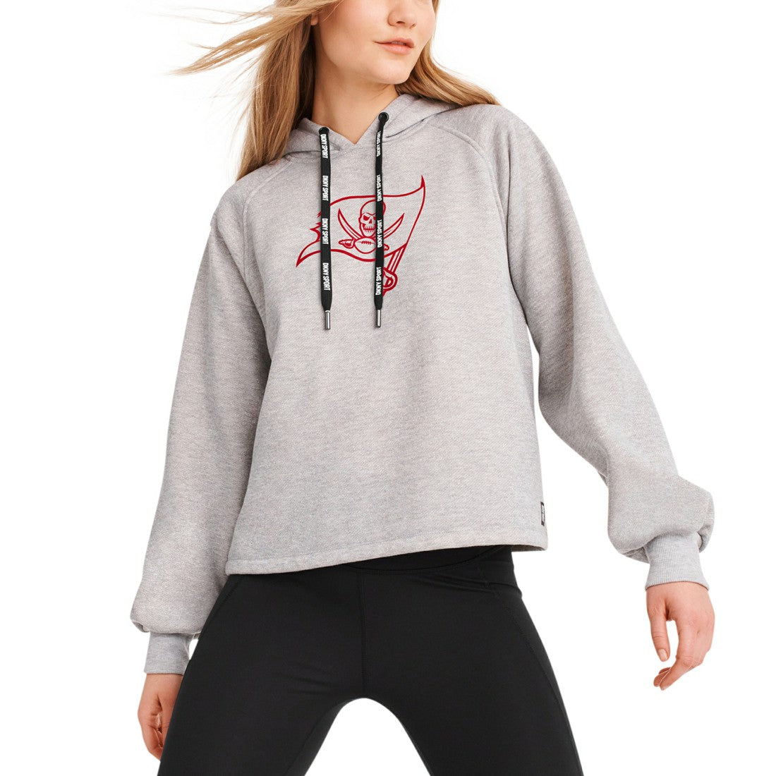Tampa Bay Buccaneers DKNY Sport Women's Debbie Dolman Raglan Pullover Hoodie Heather Gray | NFL
