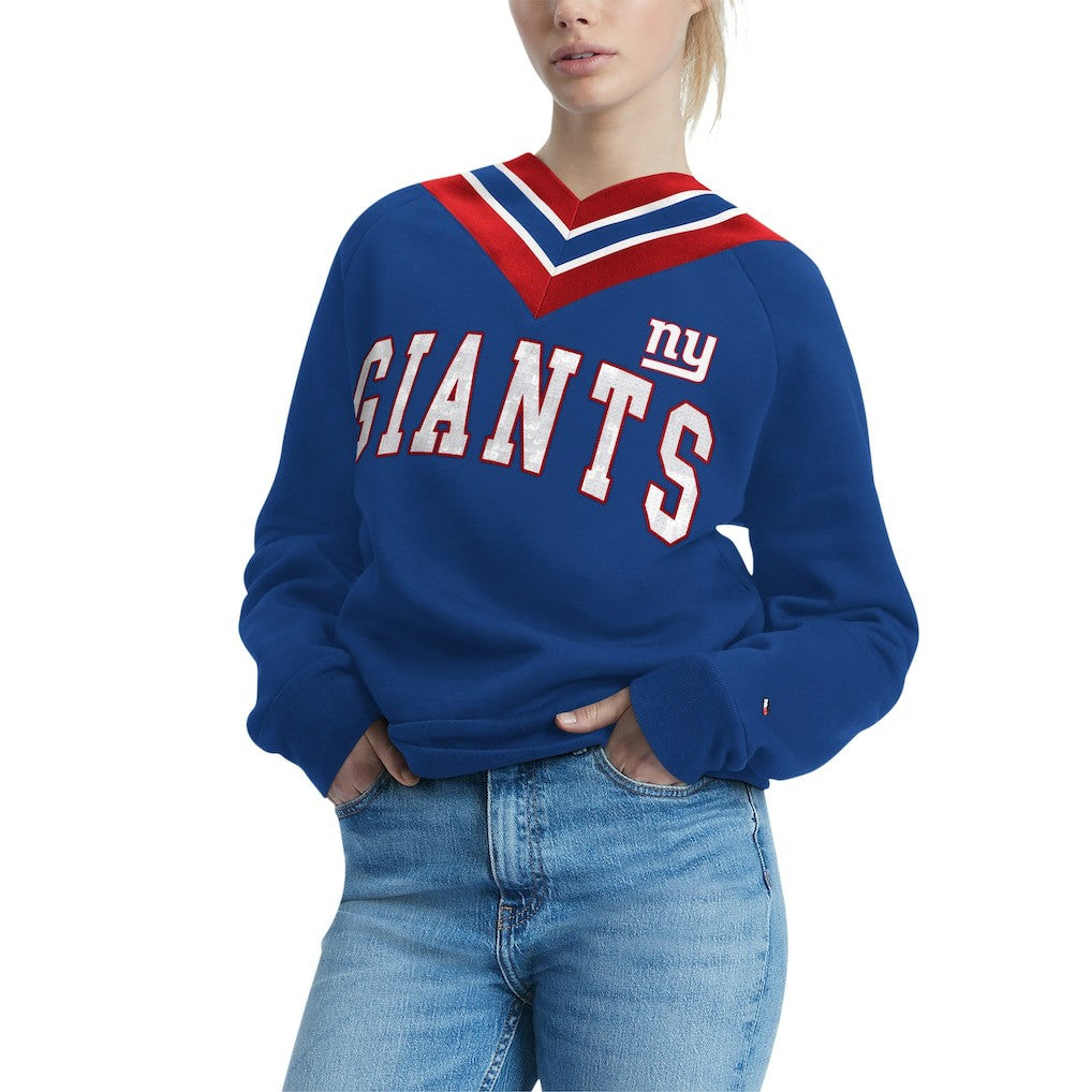 New York Giants Tommy Hilfiger Women's Heidi Raglan V-Neck Sweater Royal | NFL
