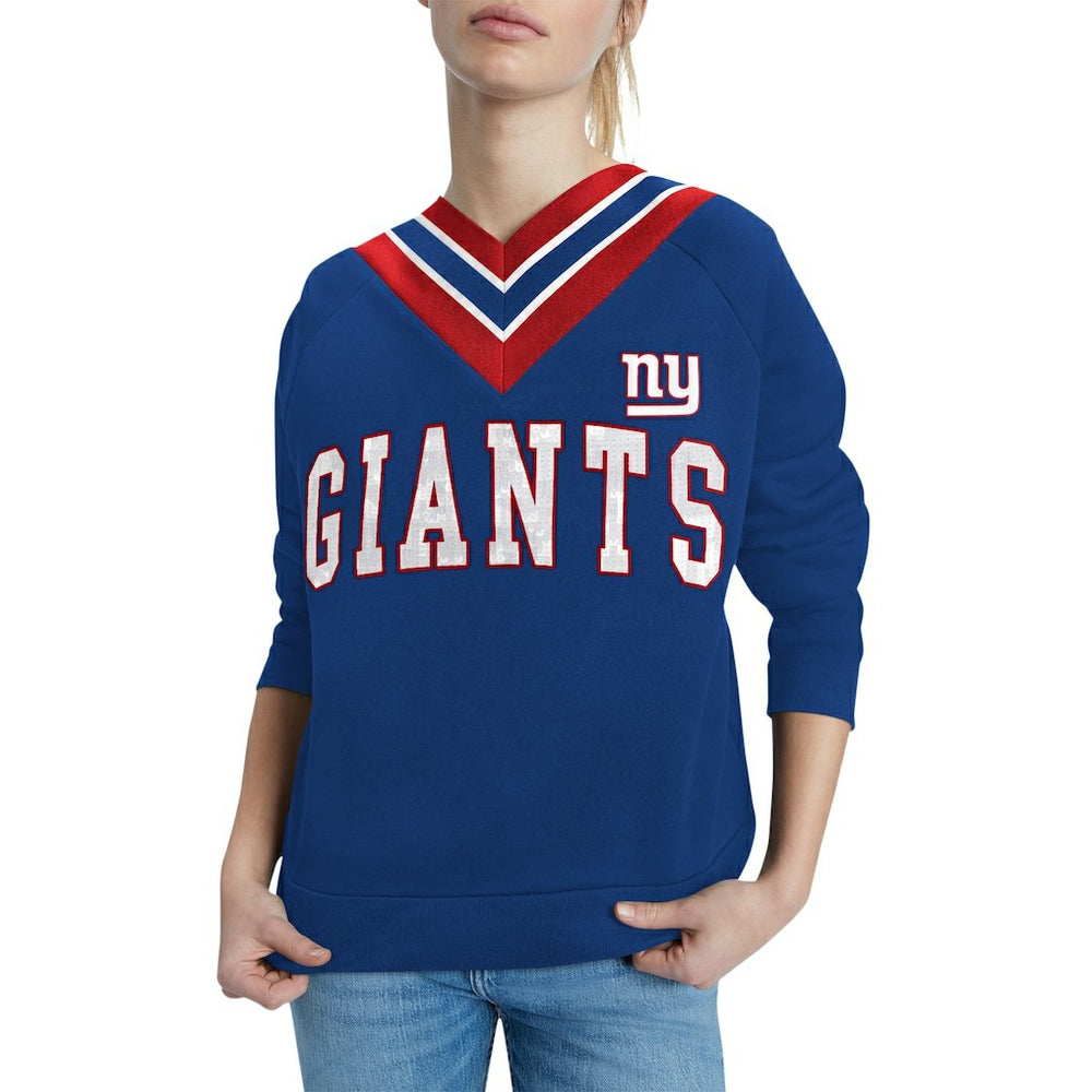 New York Giants Tommy Hilfiger Women's Heidi Raglan V-Neck Sweater Royal | NFL