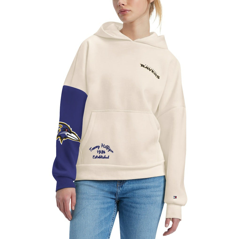 Baltimore Ravens Tommy Hilfiger Women's Harriet Pullover Hoodie Cream/Purple | NFL
