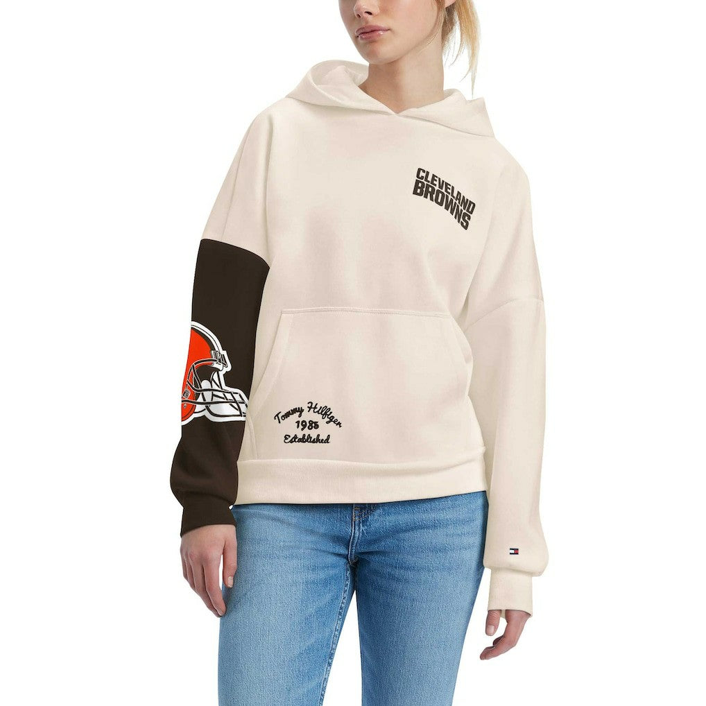 Cleveland Browns Tommy Hilfiger Women's Harriet Pullover Hoodie Cream/Brown | NFL