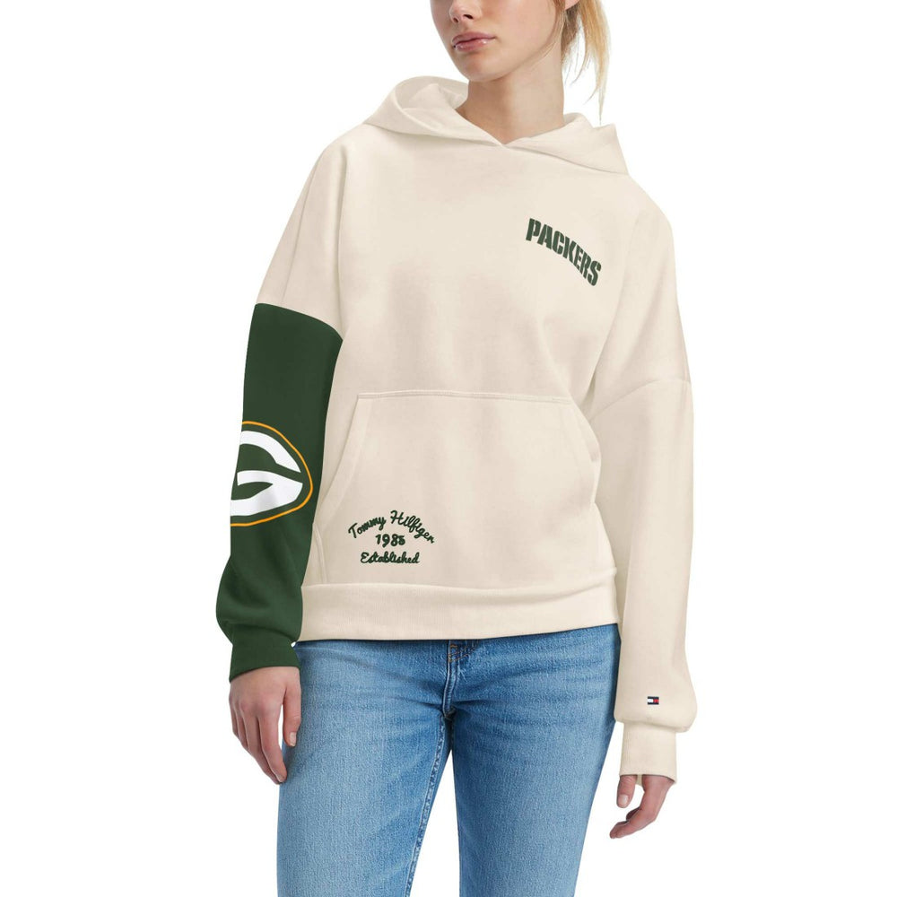 Green Bay Packers Tommy Hilfiger Women's Harriet Pullover Hoodie Cream/Green | NFL