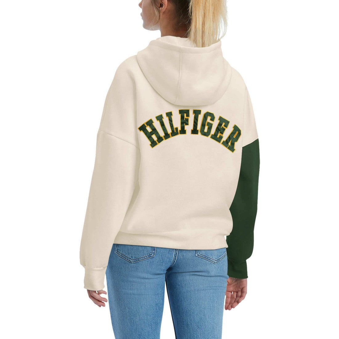 Green Bay Packers Tommy Hilfiger Women's Harriet Pullover Hoodie Cream/Green | NFL