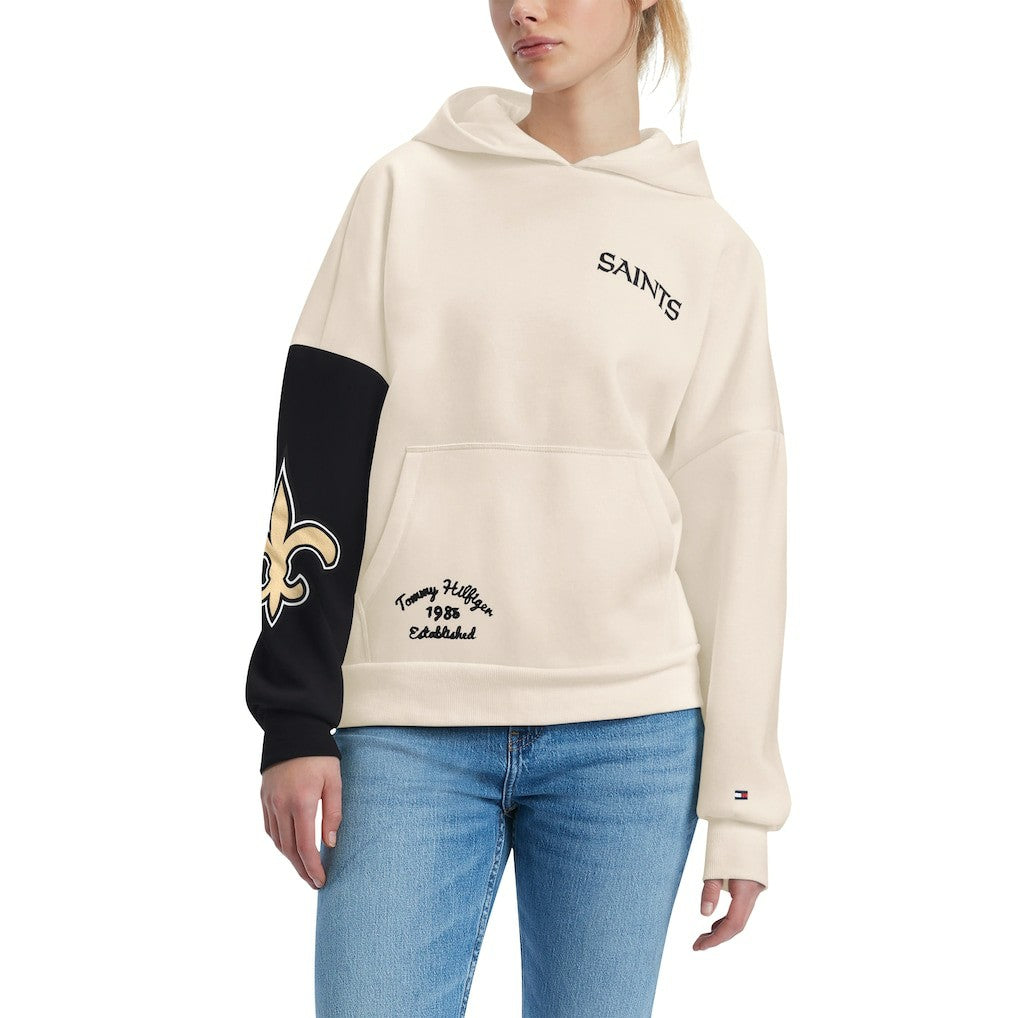 New Orleans Saints Tommy Hilfiger Women's Harriet Pullover Hoodie Cream/Black | NFL