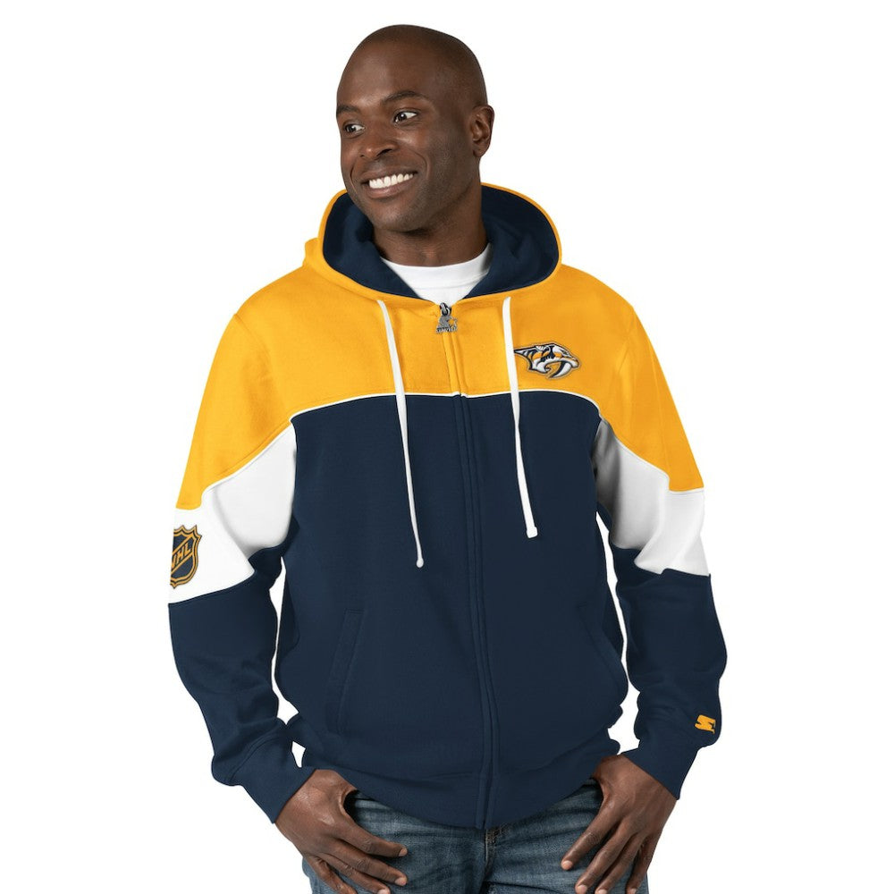 Nashville Predators Starter Power Forward Full-Zip Hoodie - Navy/Gold - NHL