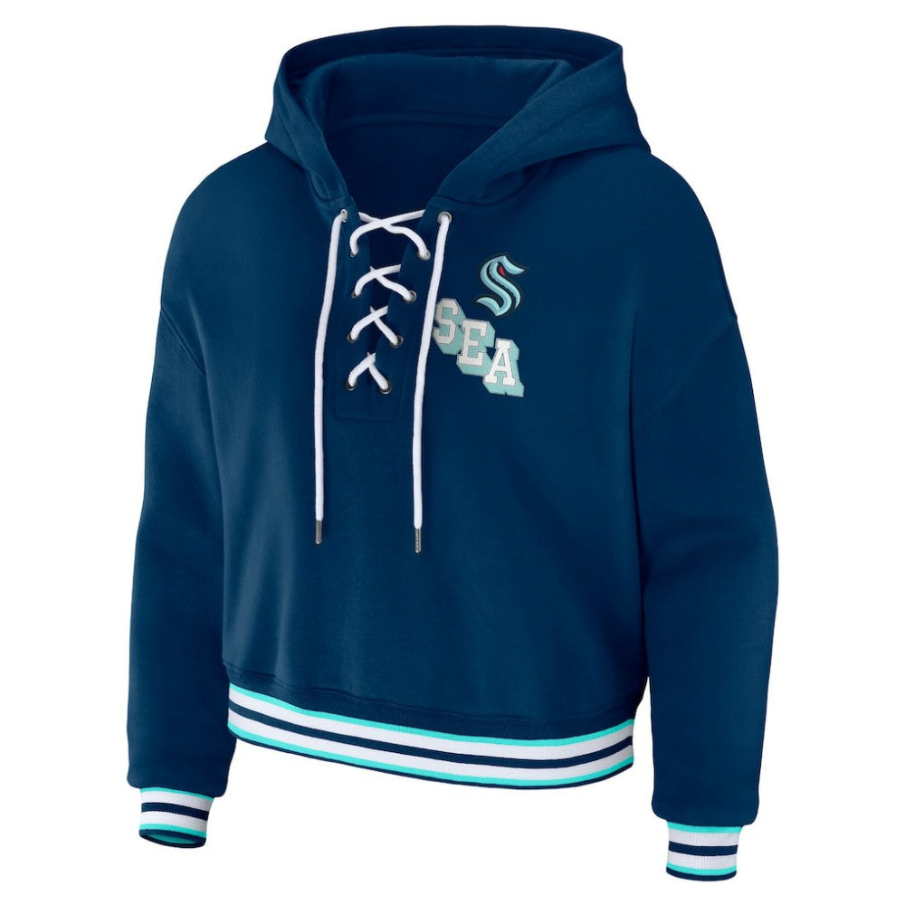 Seattle Kraken WEAR by Erin Andrews Women's Lace-Up Pullover Hoodie - Blue - NHL