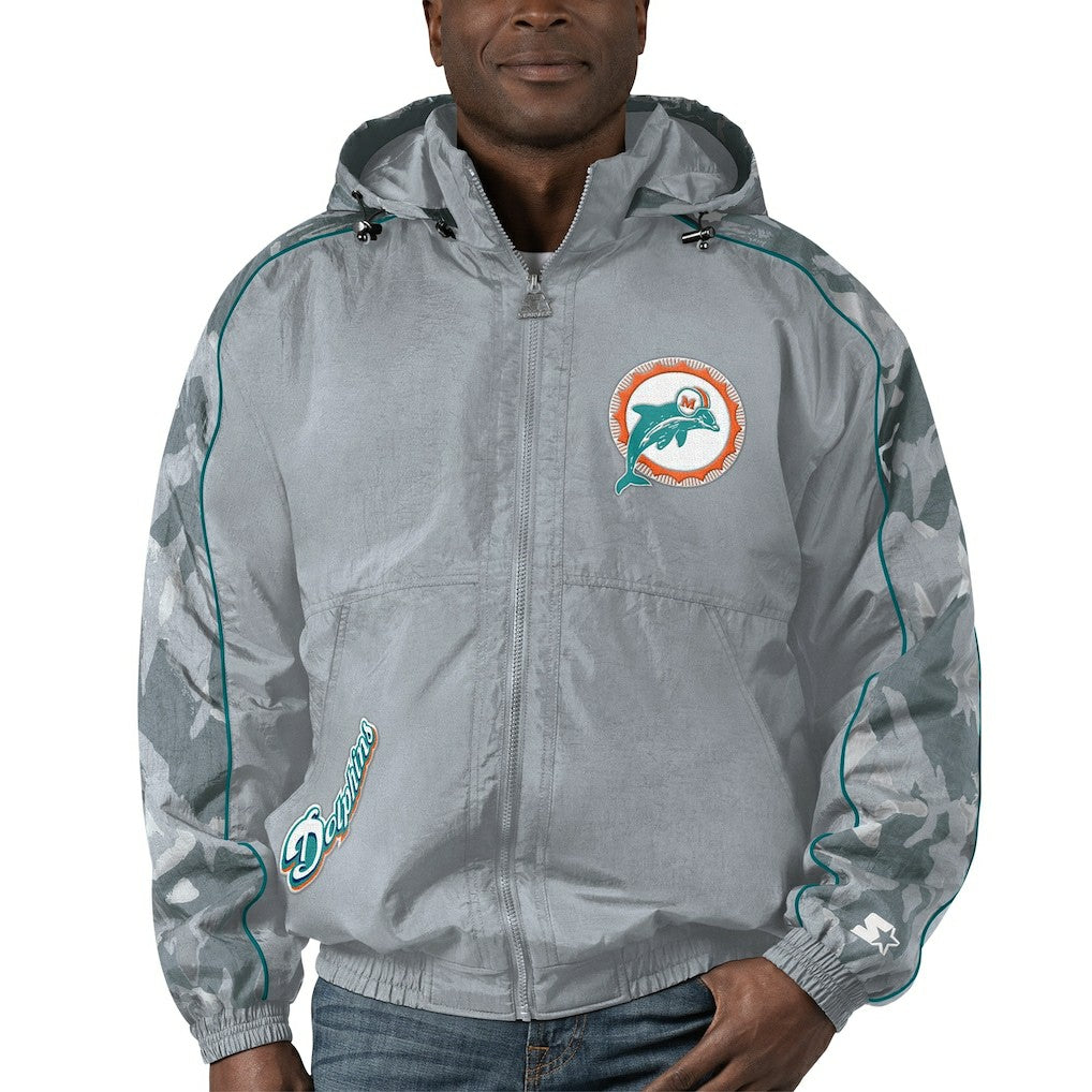 Miami Dolphins Starter Thursday Night Gridiron Throwback Full-Zip Jacket Gray | NFL