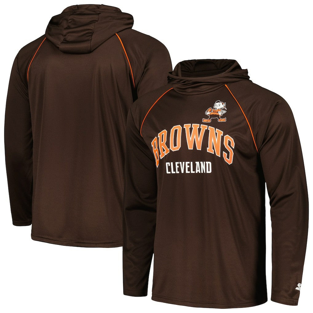 Cleveland Browns Starter Gridiron Classics Throwback Raglan Long Sleeve Hooded T-Shirt Brown | NFL