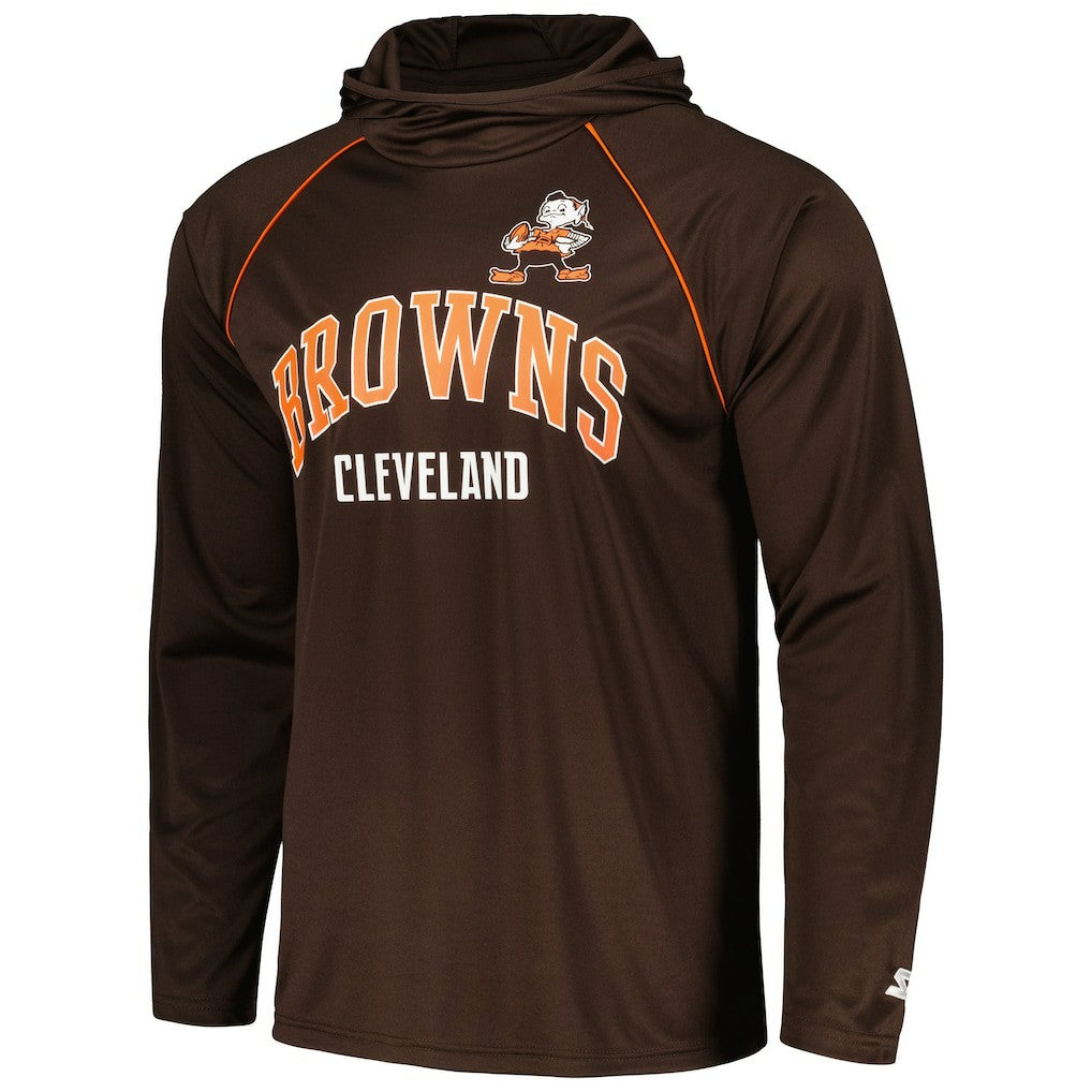 Cleveland Browns Starter Gridiron Classics Throwback Raglan Long Sleeve Hooded T-Shirt Brown | NFL