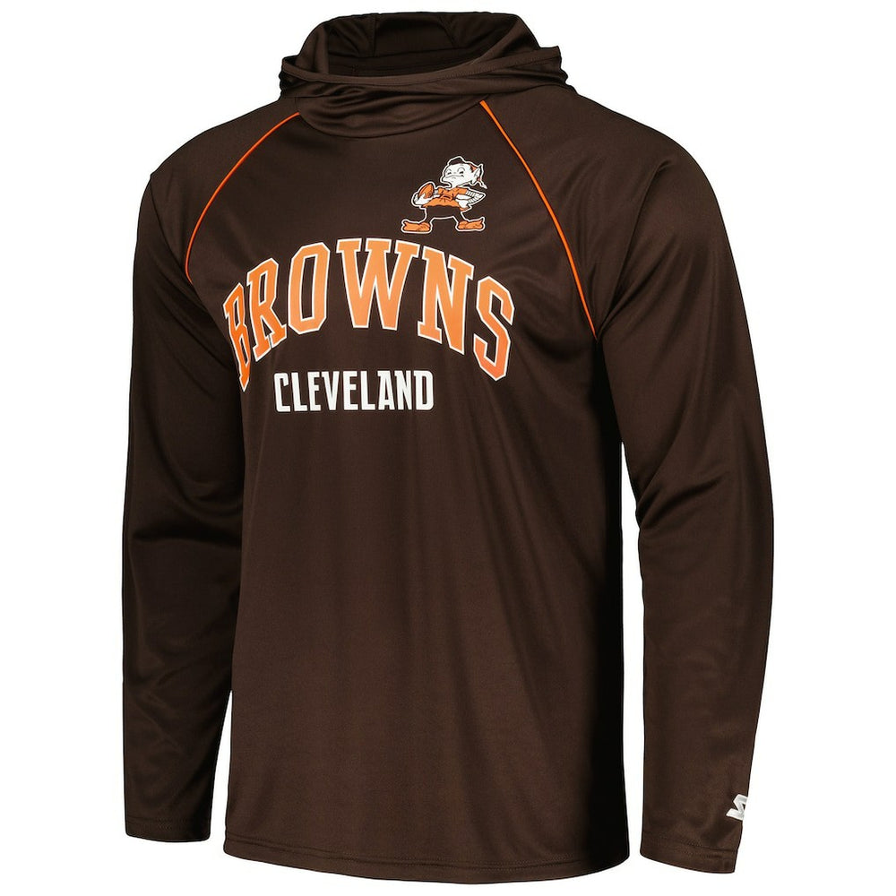 Cleveland Browns Starter Gridiron Classics Throwback Raglan Long Sleeve Hooded T-Shirt Brown | NFL